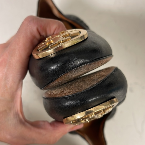 Tory Burch Benton 2 Nappa Leather Shoes Size 6.5 Black Leather Ballet Style - Picture 4 of 16